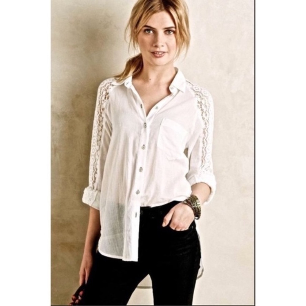 Anthro Holding Horses White Sheer Lace Blo…